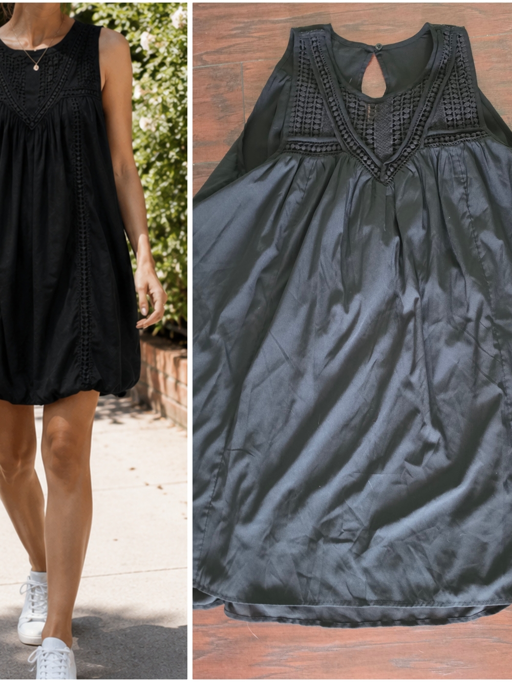 14th & Union Black Sleeveless Crochet-Trim Dress